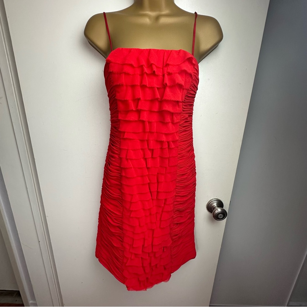 Cache Red Vintage Y2K Ruching Tiered Frilly Front Sexy Cocktail Dress NWT Size 4